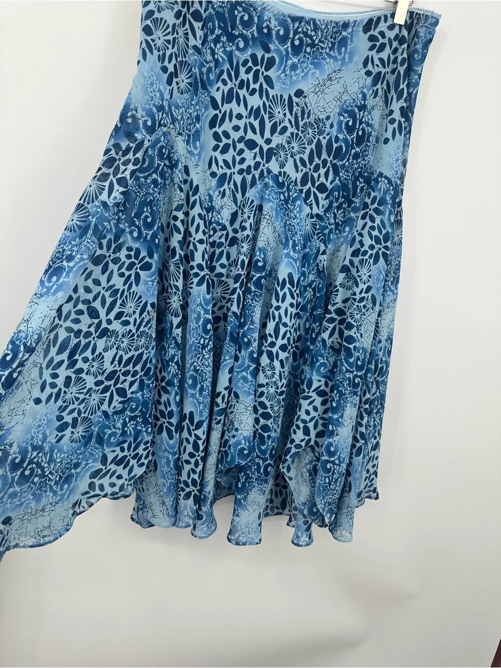 Vintage Y2K Blue Floral Asymmetrical Midi Skirt Size XL Whimsical Fairycore